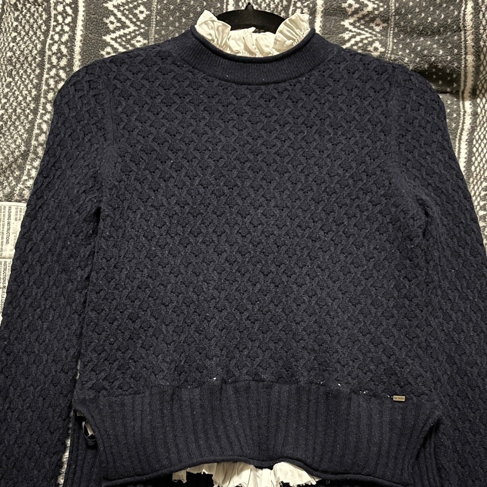 Ted Baker Blue Crew Neck Textured Sweater